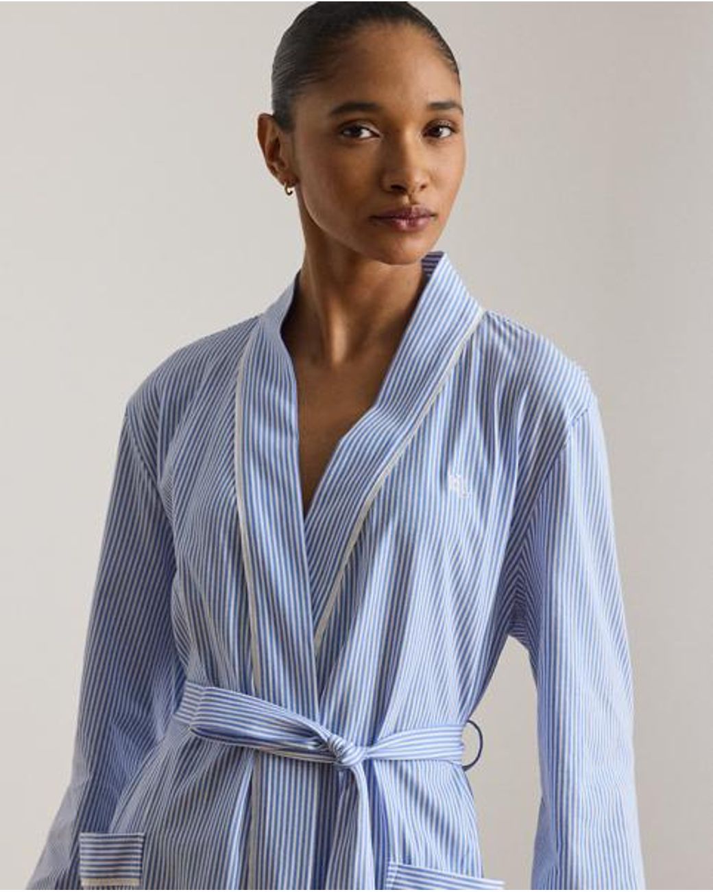 Ralph Lauren Blue Striped Cotton Jersey Robe