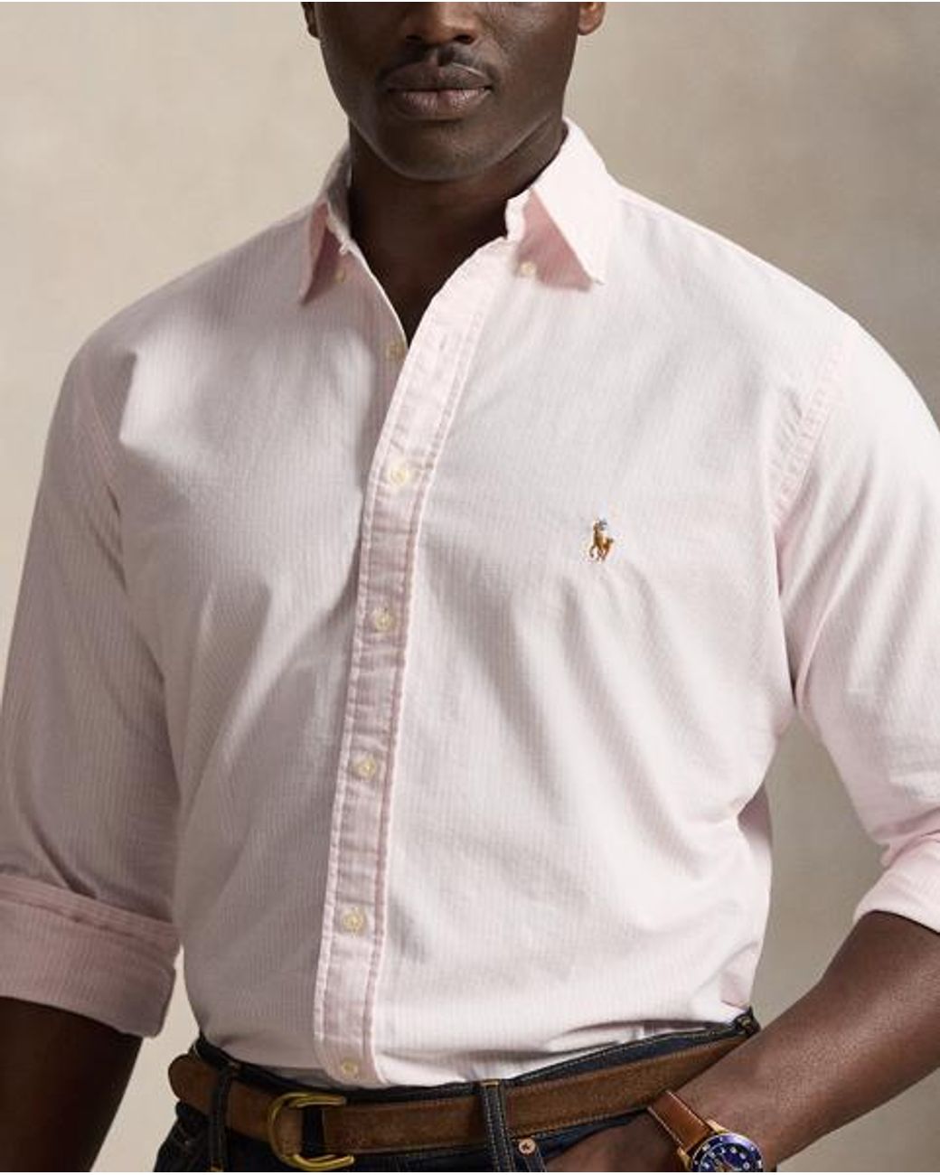 Ralph Lauren Pink Striped Oxford Shirt for men