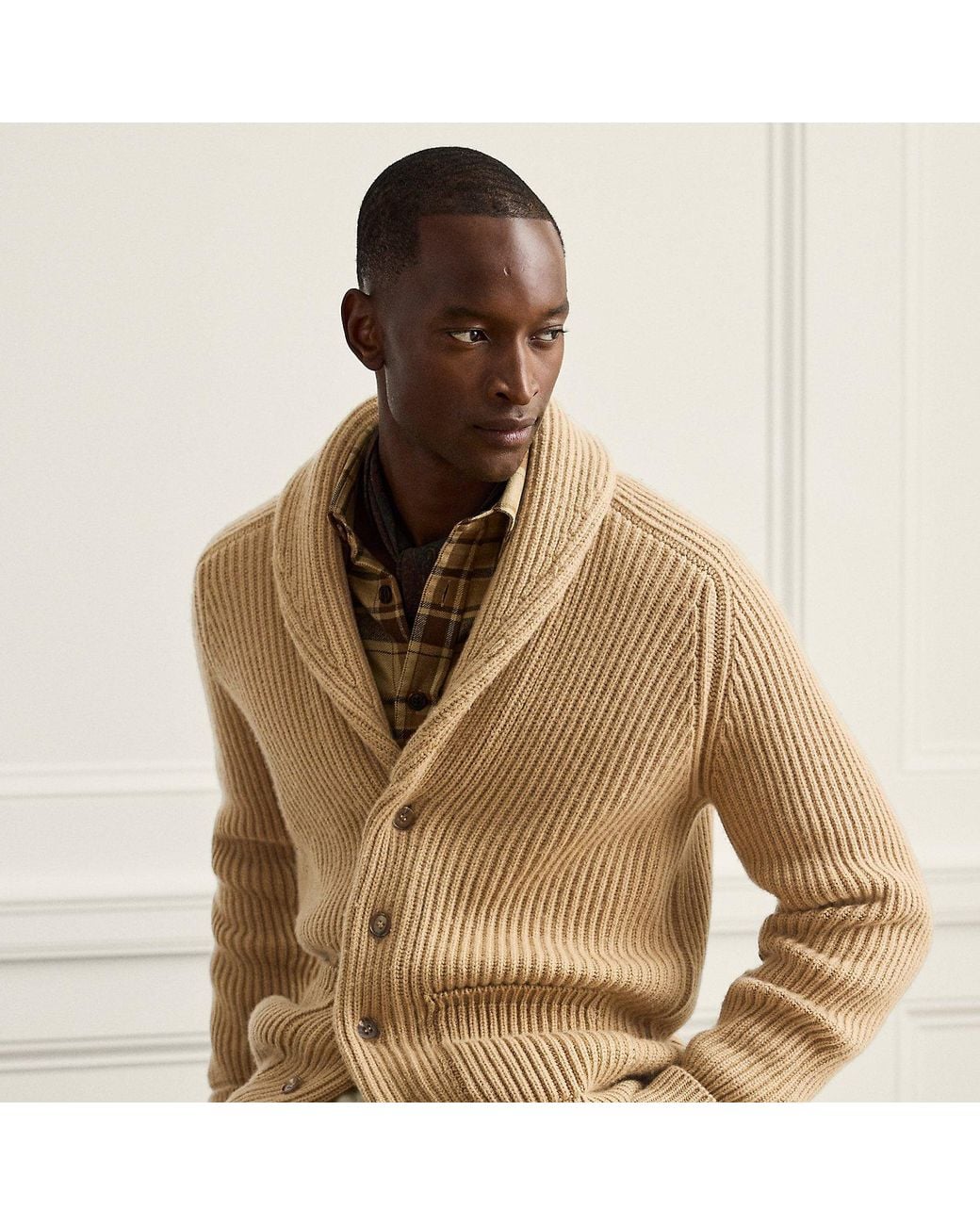 Ralph Lauren Natural Textured Cashmere Shawl Cardigan for men