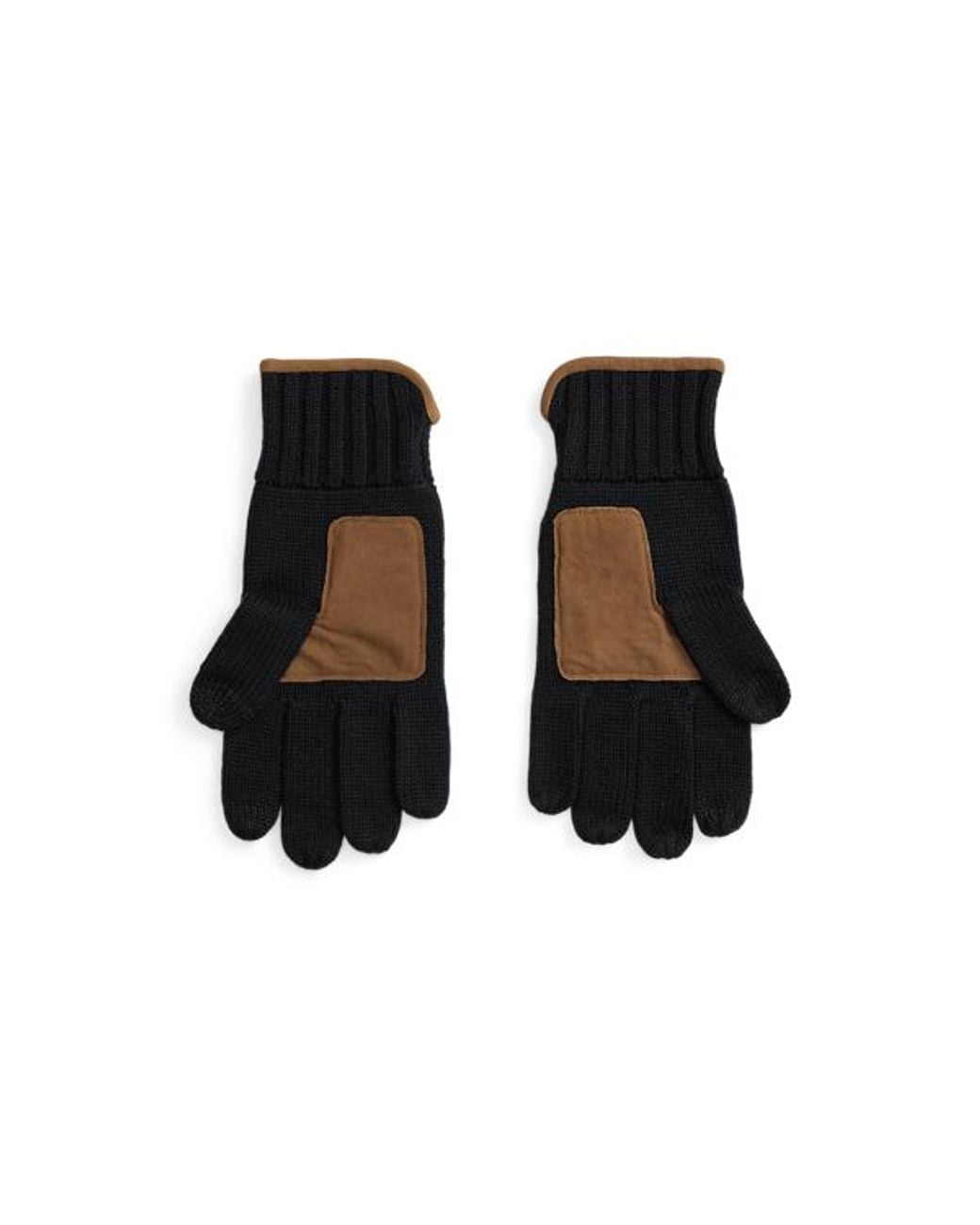 Ralph Lauren Black Suede-Trim Wool Touch-Screen Gloves for men