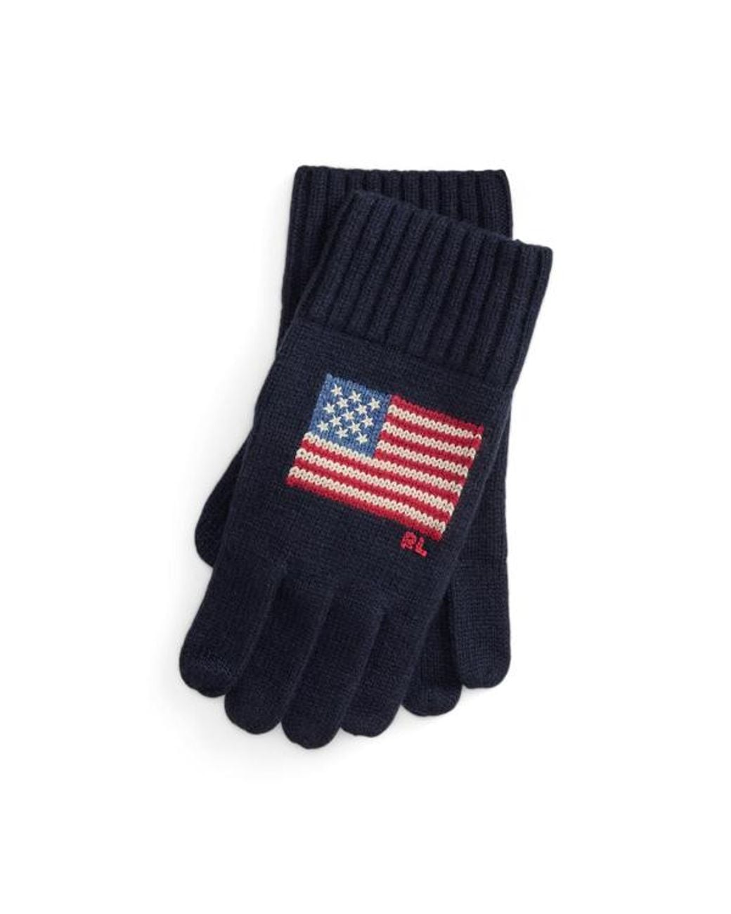 Ralph Lauren Blue Flag-Intarsia Wool-Blend Tech Gloves for men