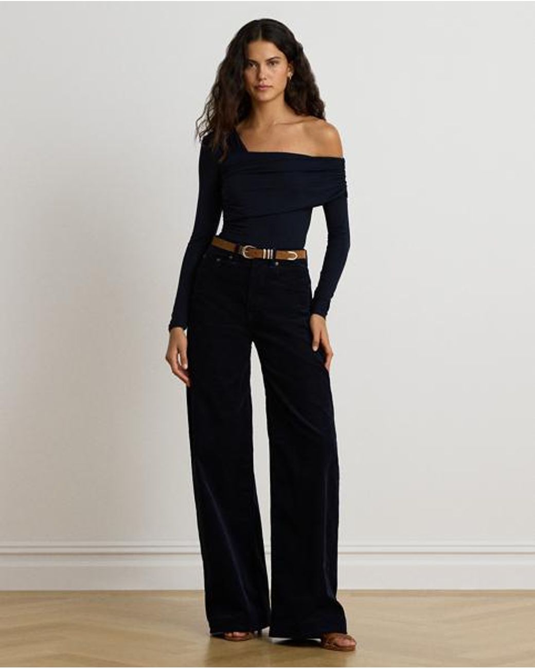 Ralph Lauren Black Jersey Asymmetrical One-Shoulder Top