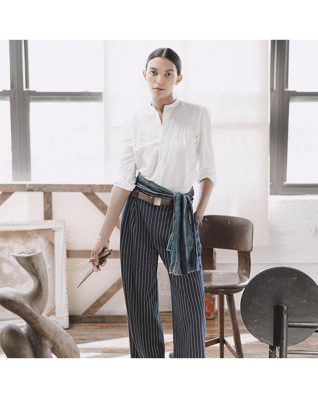 RRL White Pinstripe Double-Knit Trouser