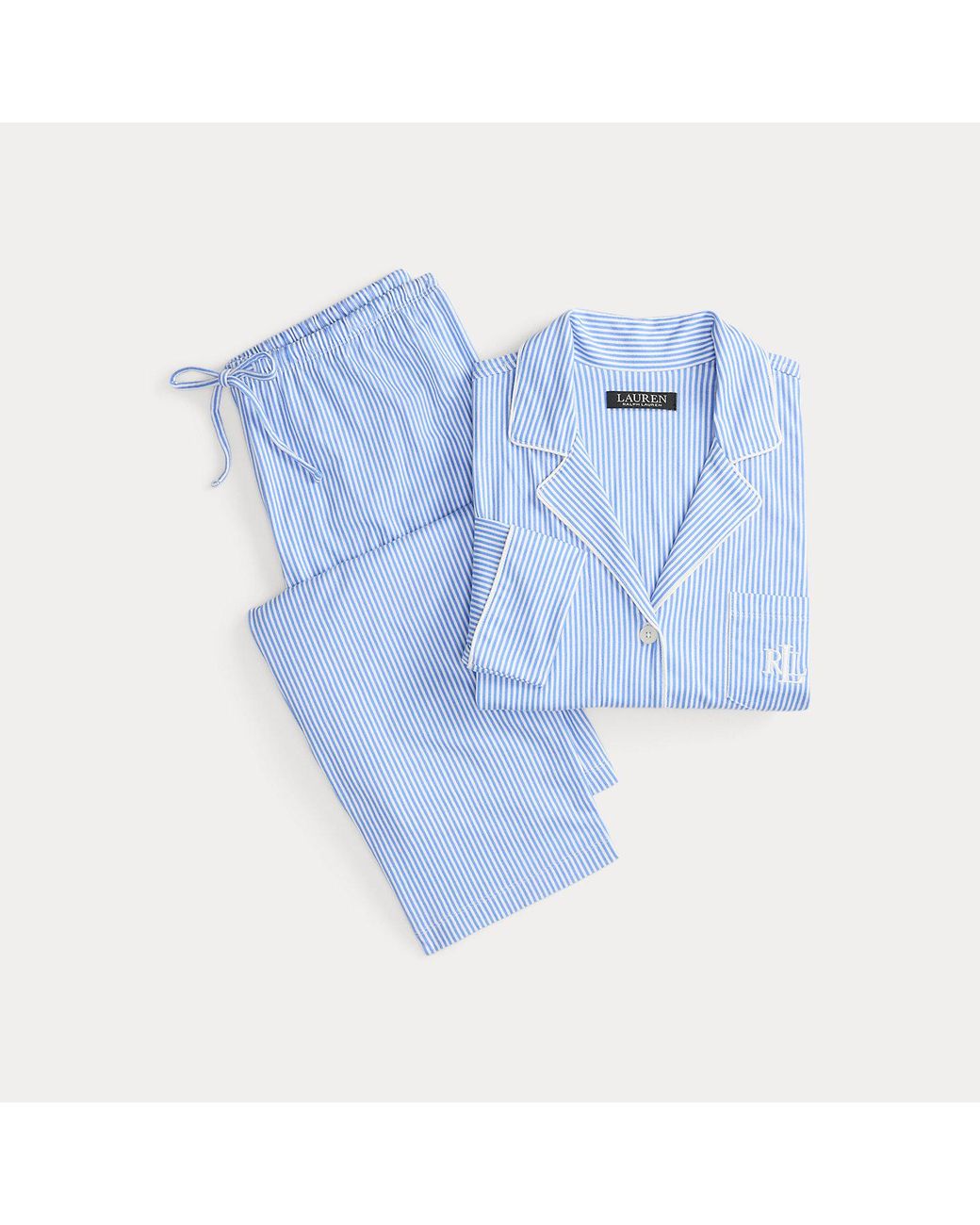 Ralph Lauren Blue Striped Cotton Jersey Sleep Set