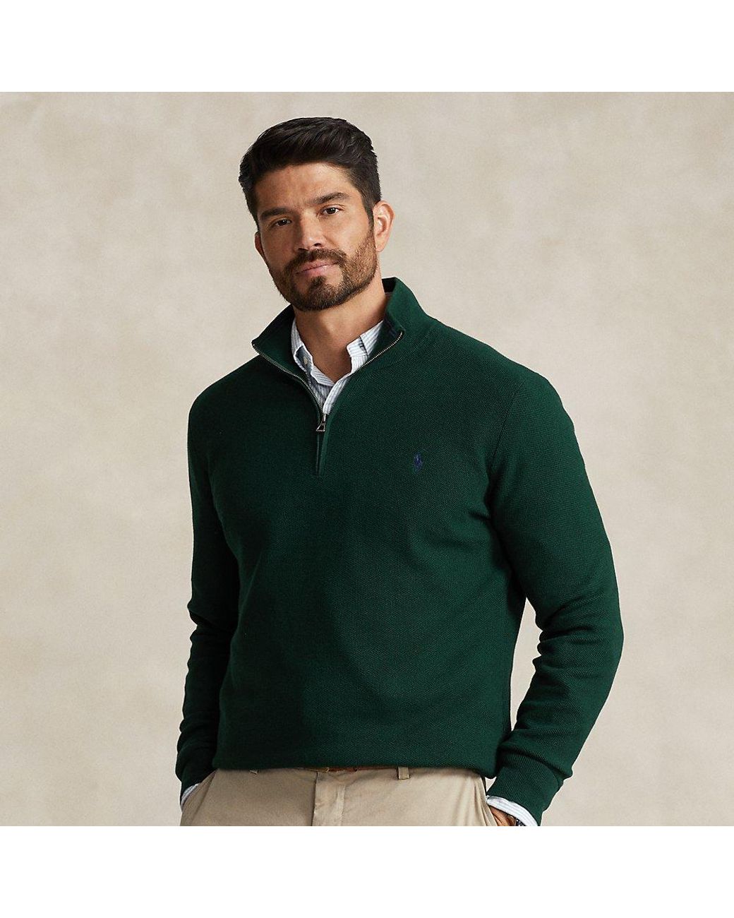 Polo Ralph Lauren Ralph Lauren Mesh-knit Cotton Quarter-zip Sweater in  Green for Men | Lyst