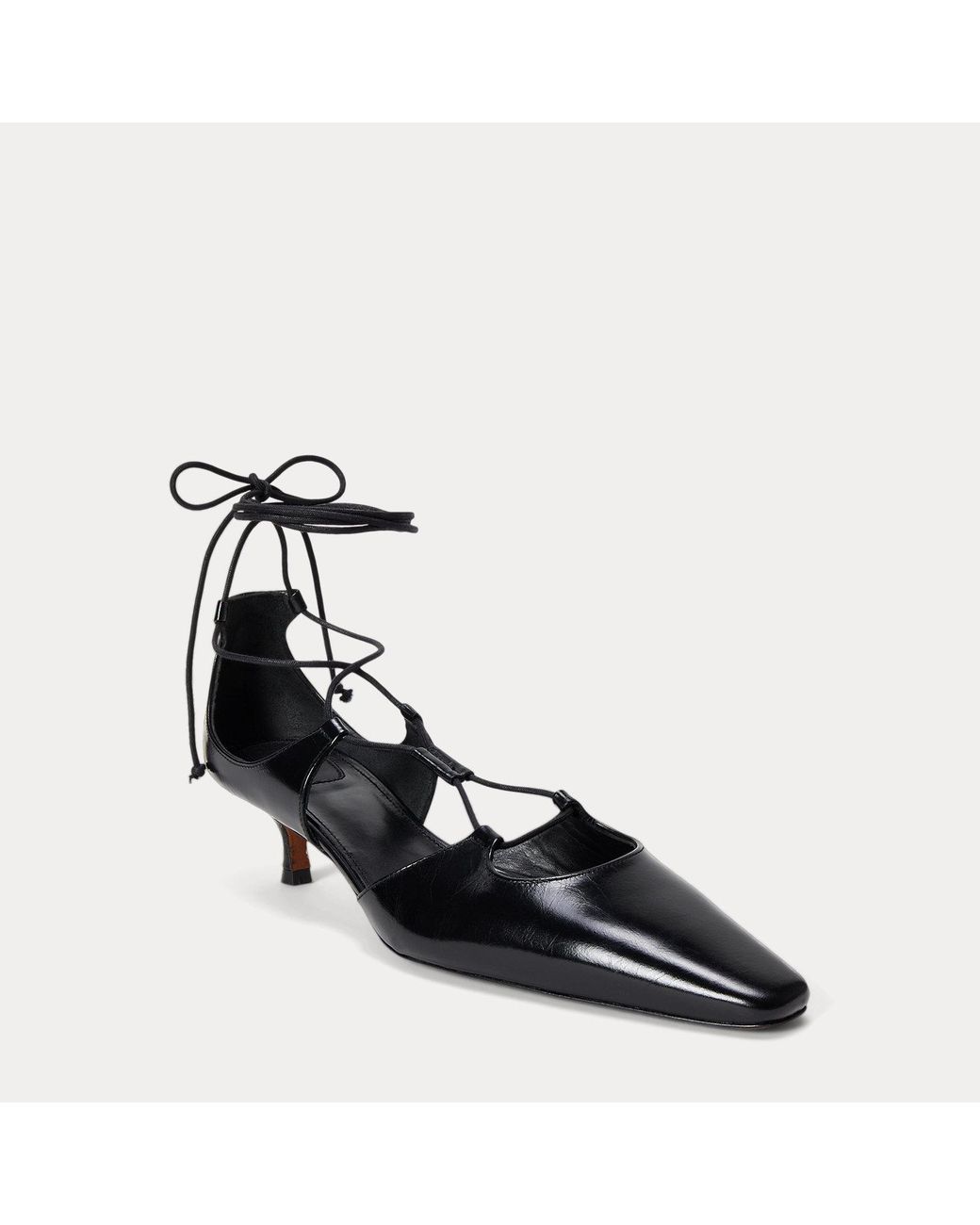 Polo Ralph Lauren Black Calfskin Lace-Up Kitten Heel