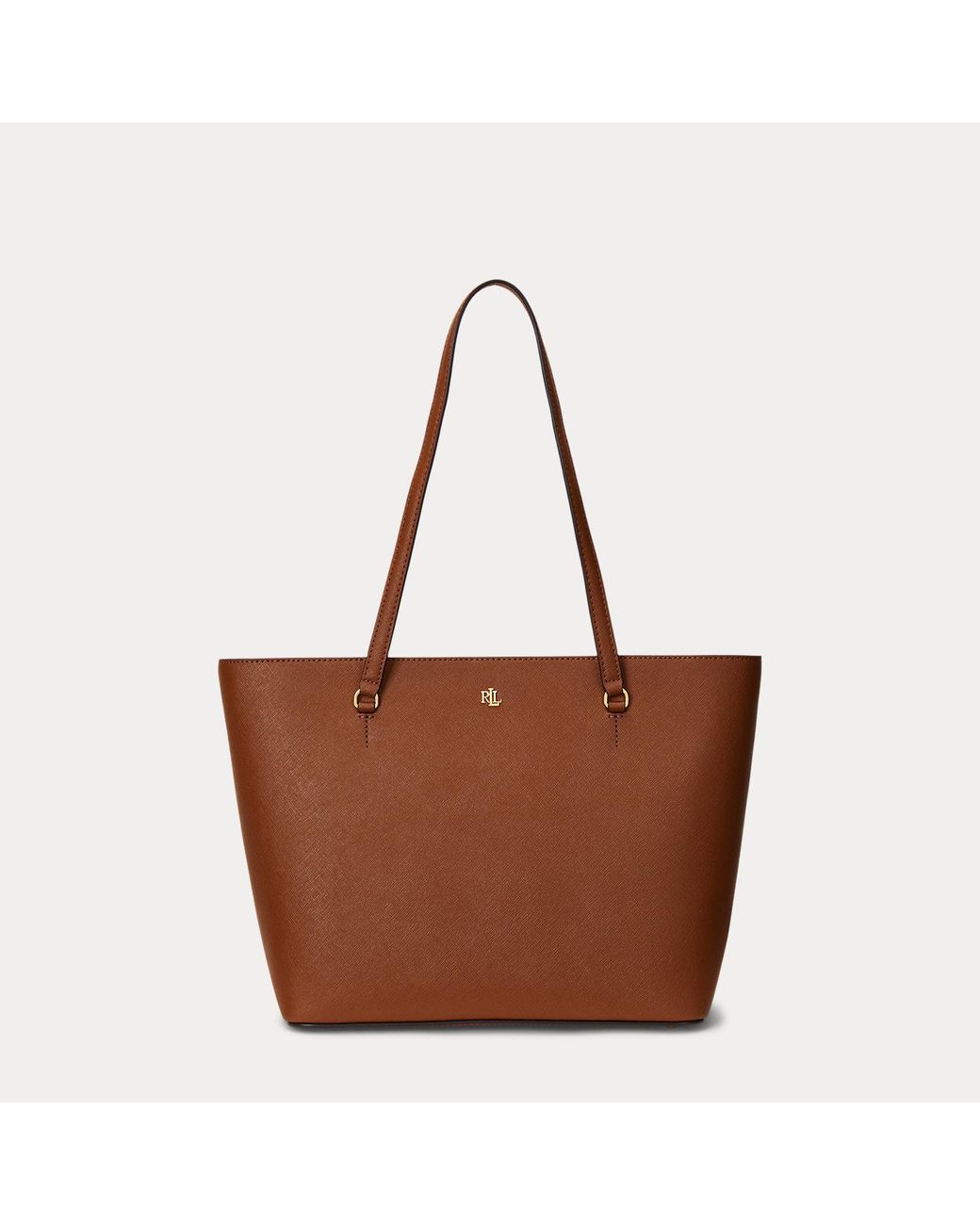 Ralph Lauren Black Medium Karly Crosshatch Leather Tote