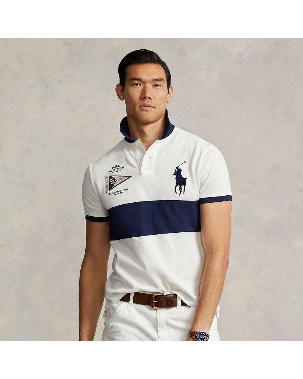 Ralph Lauren Custom Slim Fit Big Pony Mesh Polo Shirt in Blue for Men | Lyst