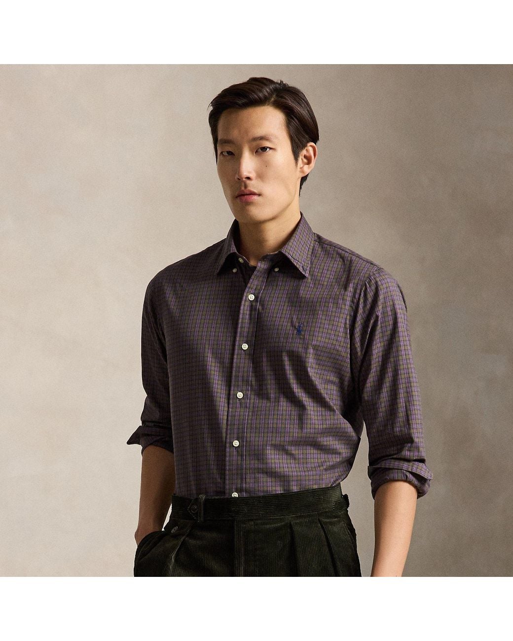 Polo Ralph Lauren Black Custom Fit Plaid Twill Shirt for men