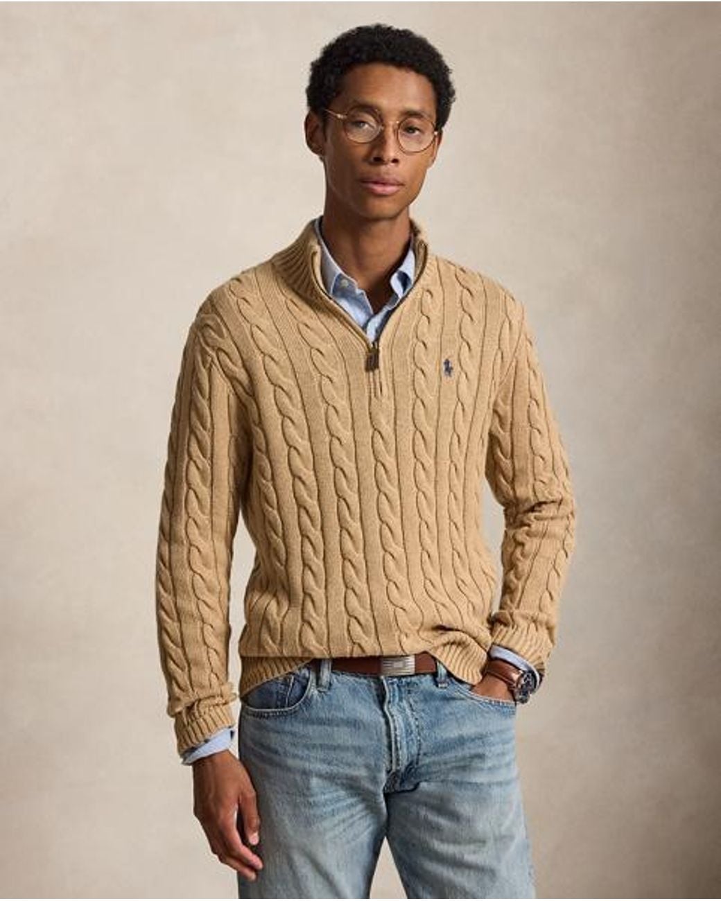 Polo Ralph Lauren Natural Cable-Knit Cotton Quarter-Zip Sweater for men