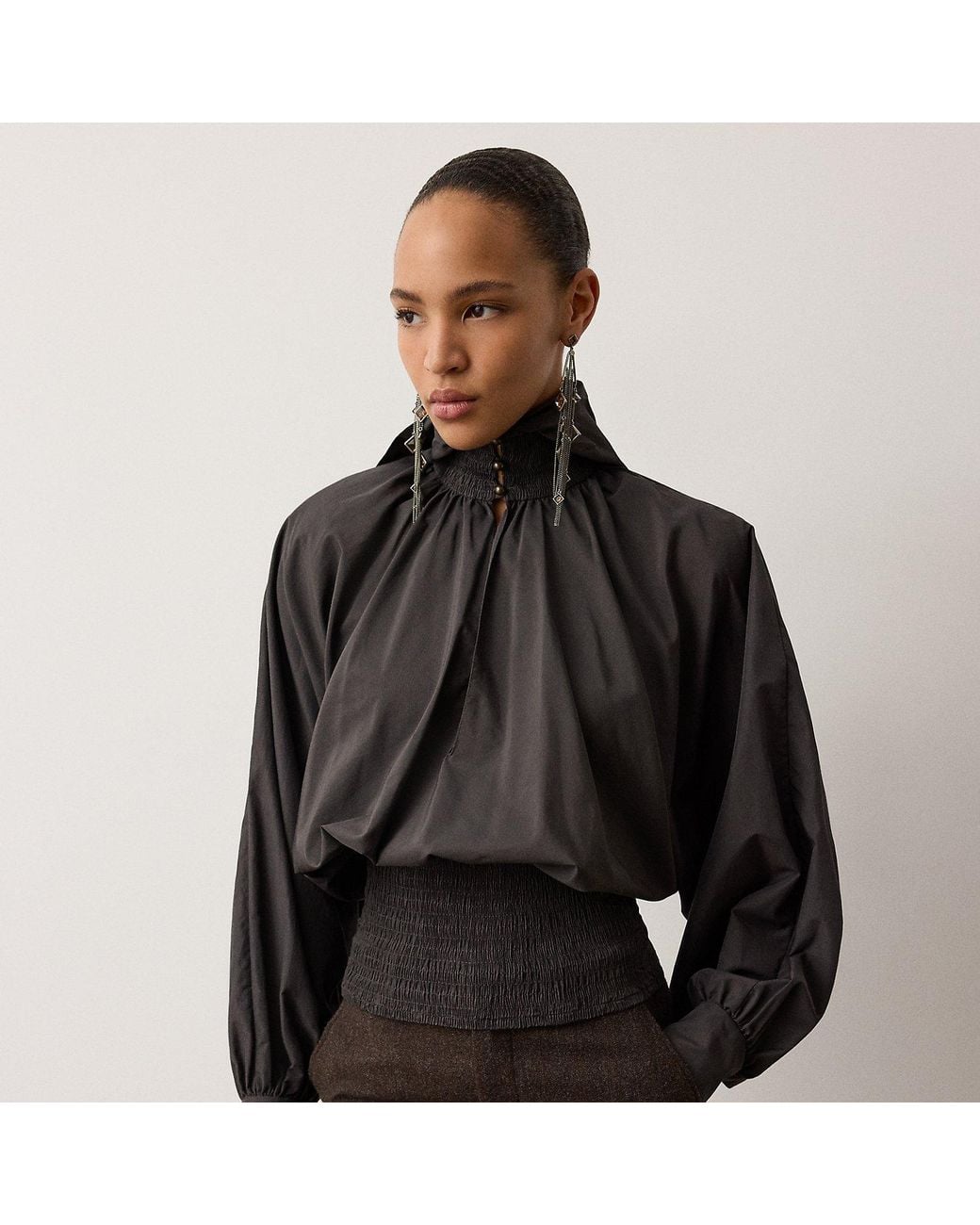 Ralph Lauren Black Graysen Hooded Poplin Top