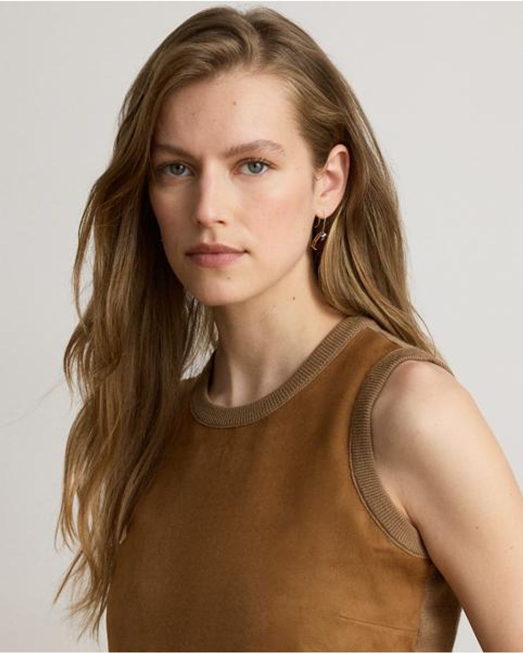 Ralph Lauren Green Goat-Suede & Wool Sleeveless Jumper
