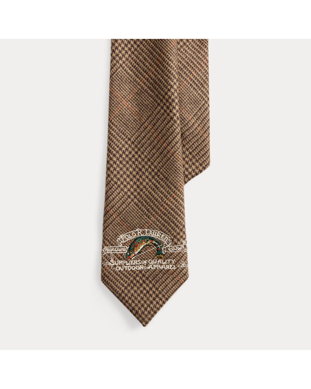 Polo Ralph Lauren Brown Embroidered Plaid Wool Tie for men