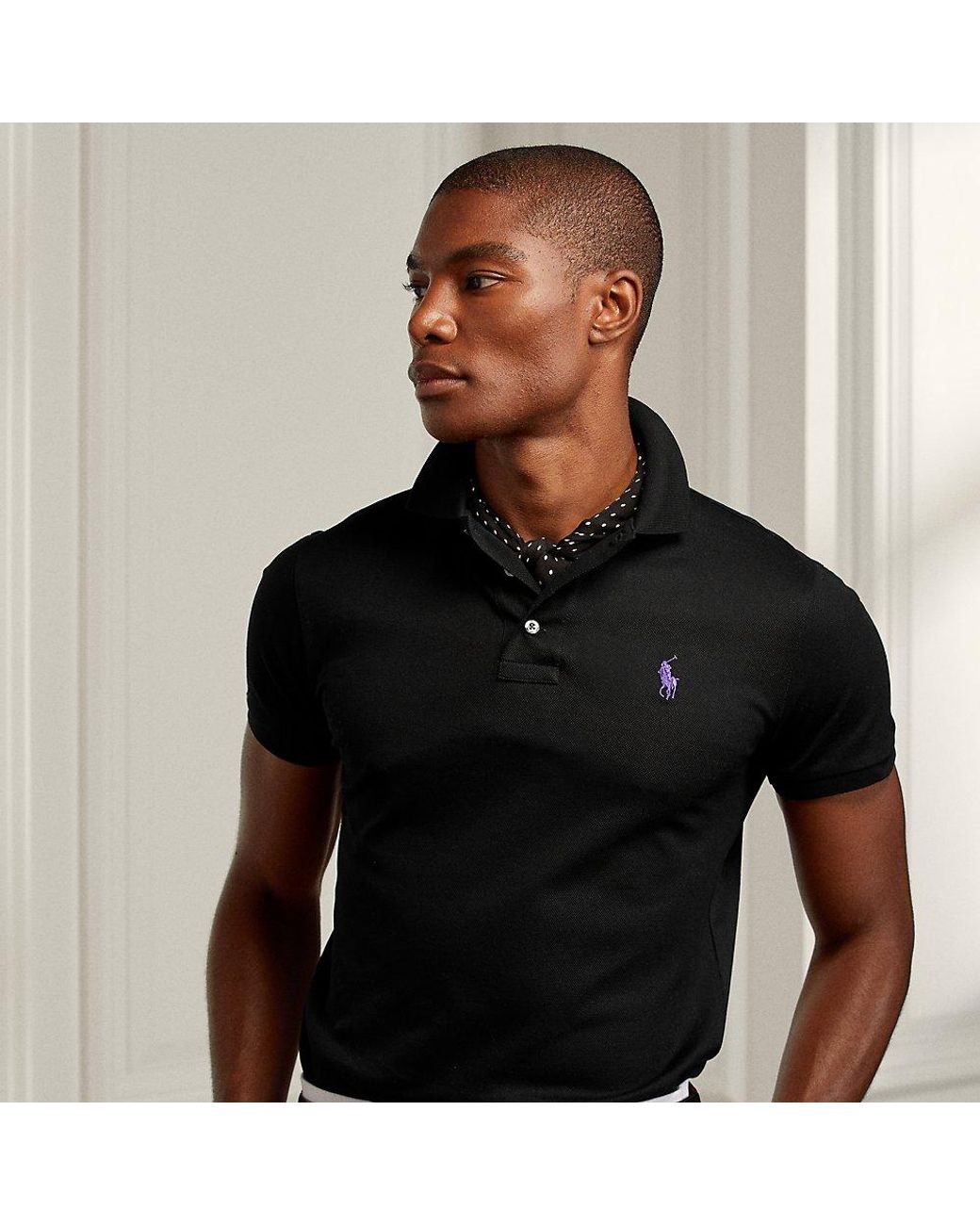 Ralph Lauren Purple Label Custom-fit Piqué Polo Shirt in Black for Men |  Lyst