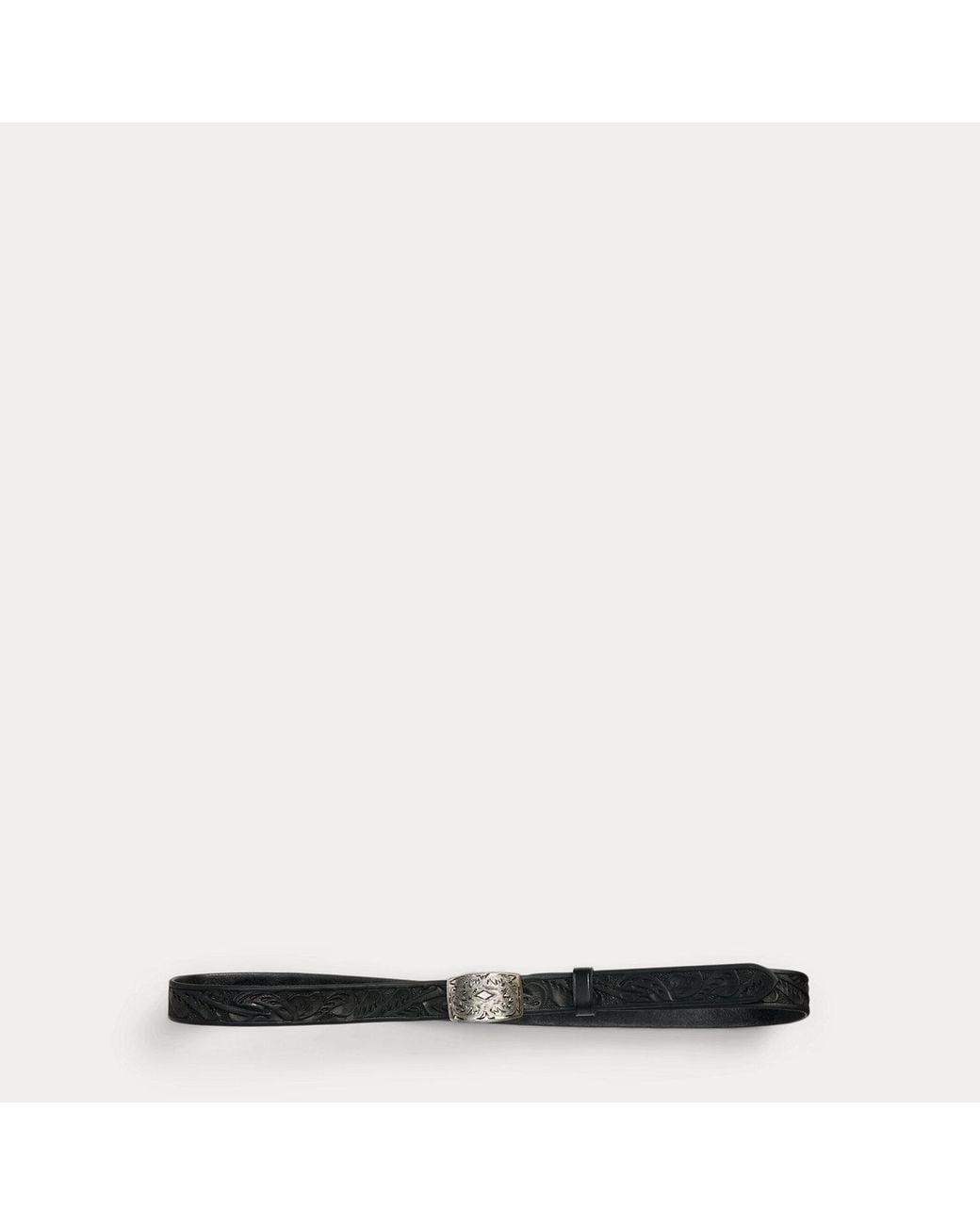 RRL Black Hand-Tooled Leather Belt for men
