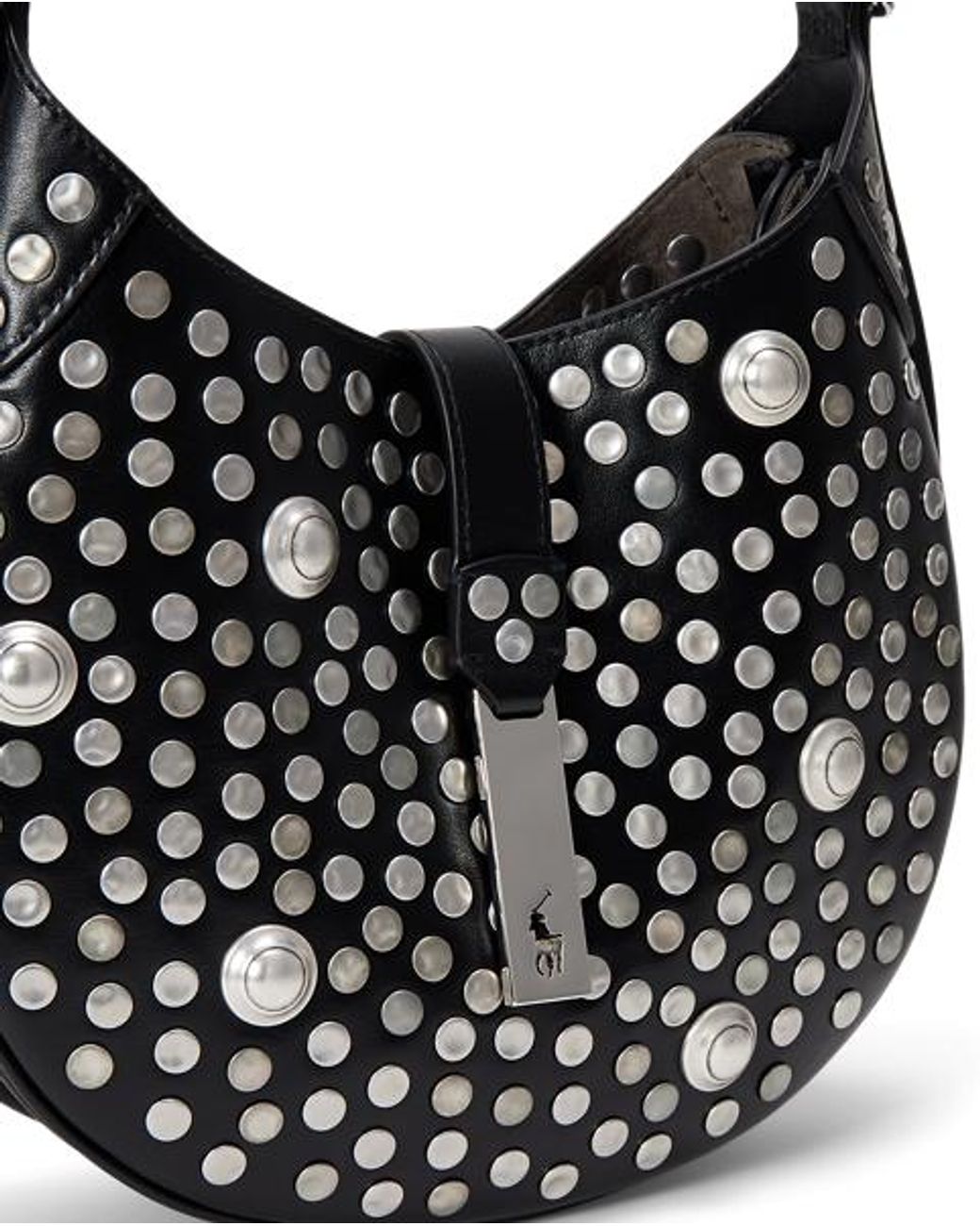 Ralph Lauren Black Polo Id Stud Leather Small Shoulder Bag