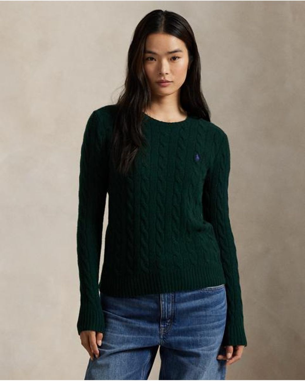 Polo Ralph Lauren Black Cable Wool-Cashmere Crewneck Sweater