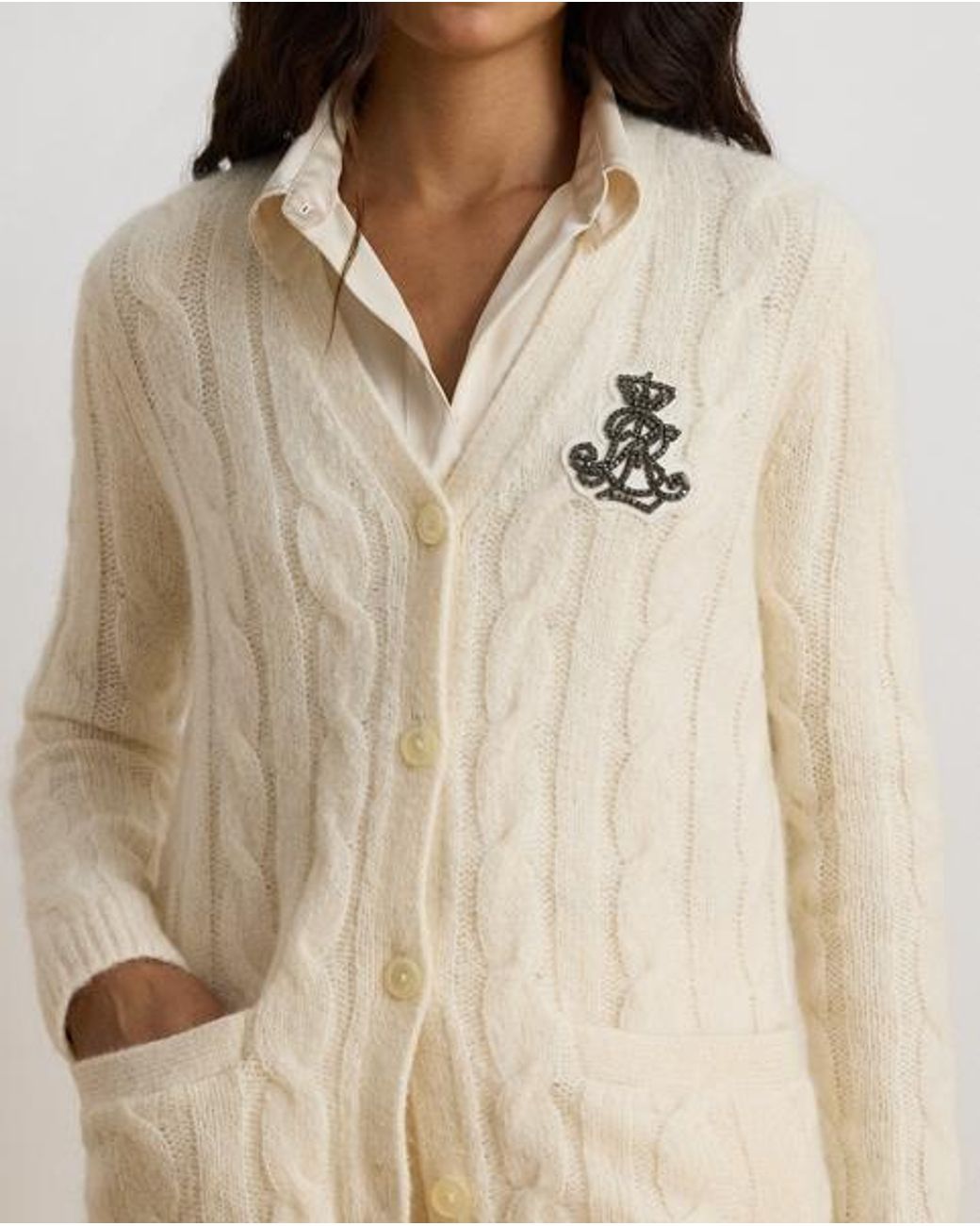 Ralph Lauren Natural Bullion Cable-Knit Cardigan