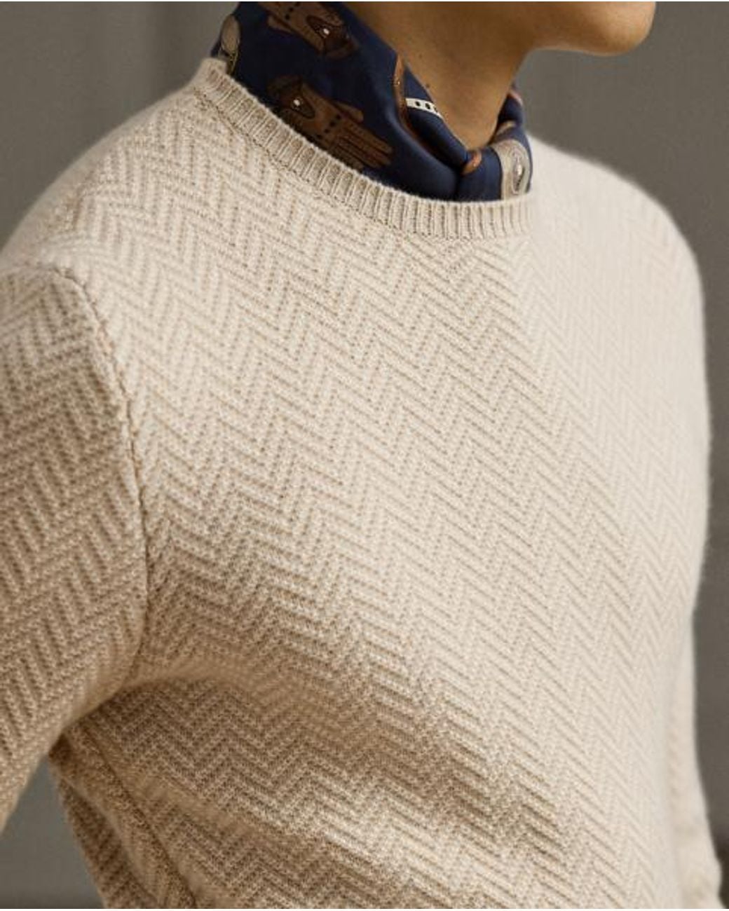 Ralph Lauren Natural Textured Herringbone Cashmere Sweater for men