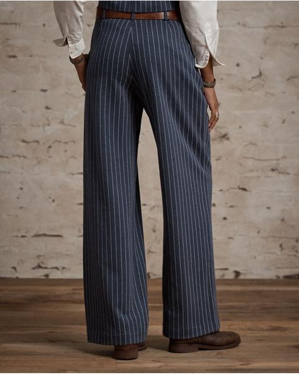 RRL White Pinstripe Double-Knit Trouser