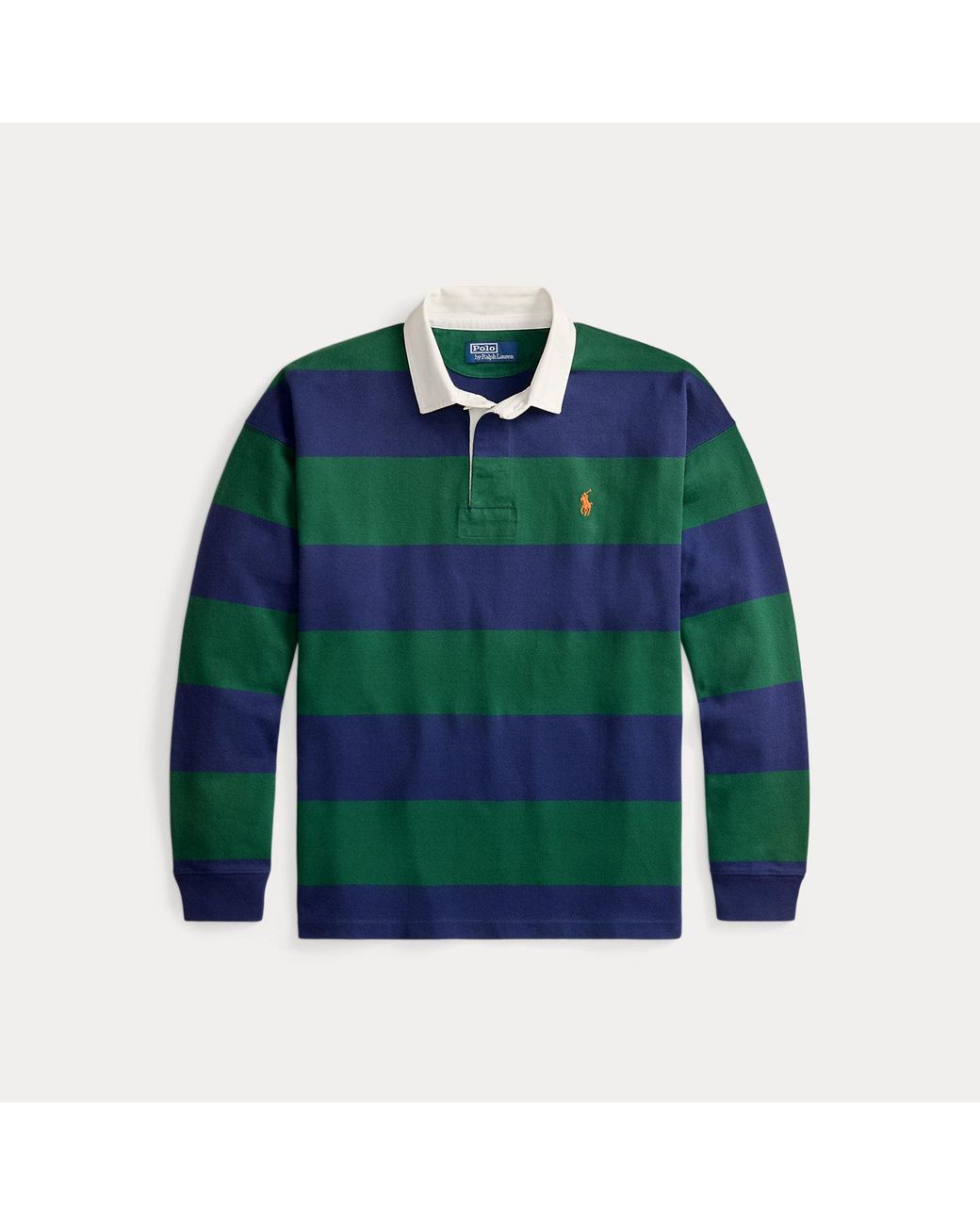 Polo Ralph Lauren Green Big Fit Striped Jersey Rugby Shirt for men