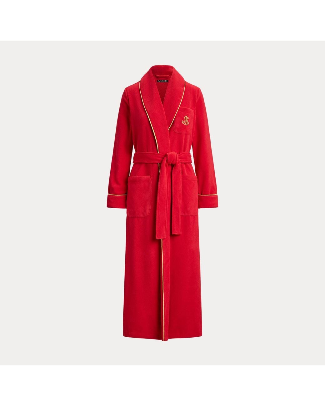 Ralph Lauren Red Microfleece Long Shawl-Collar Robe