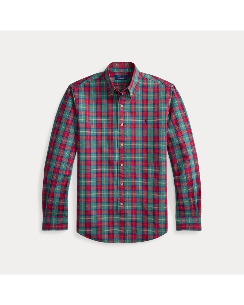 Polo Ralph Lauren Blue Custom Fit Plaid Oxford Shirt for men