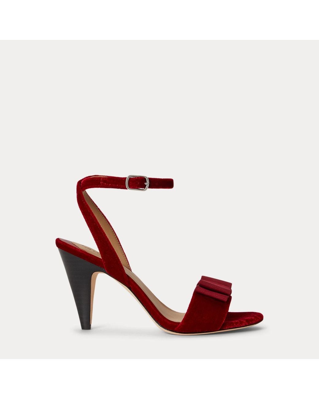 Ralph Lauren Red Gracy Bow-Trim Velvet Sandal