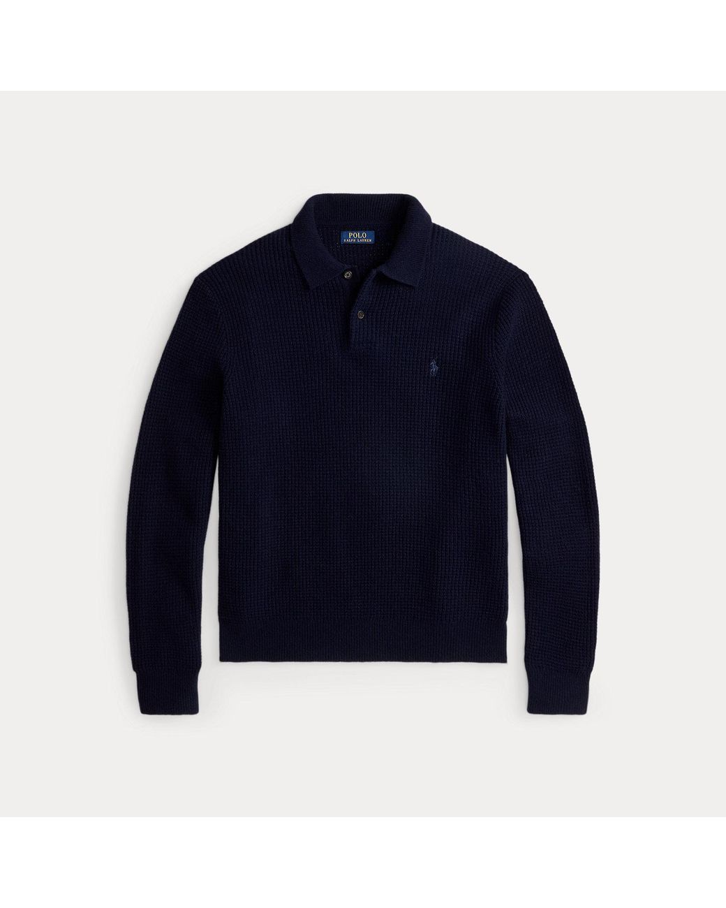 Polo Ralph Lauren Blue Textured Wool-Cotton Polo-Collar Jumper for men