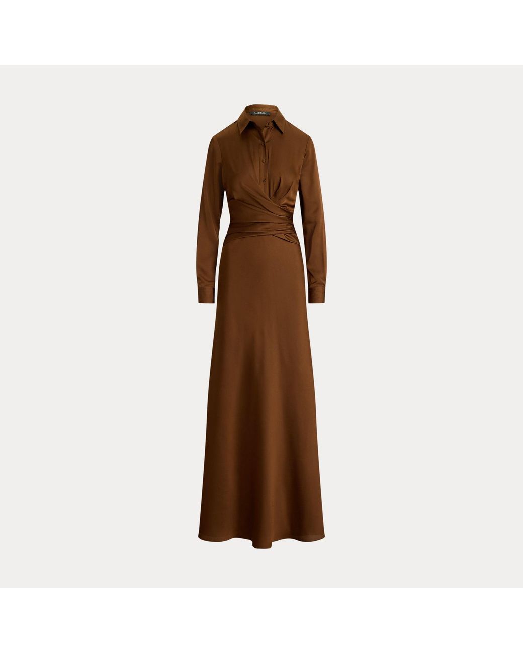Ralph Lauren Brown Pleated Button-Up Charmeuse Gown