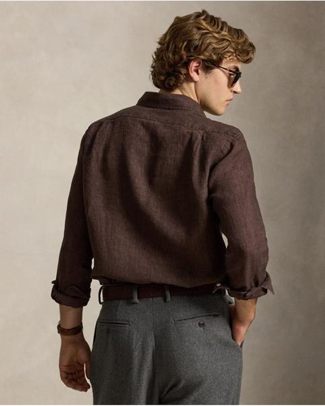 Polo Ralph Lauren Brown Custom Fit Slub Linen Shirt for men