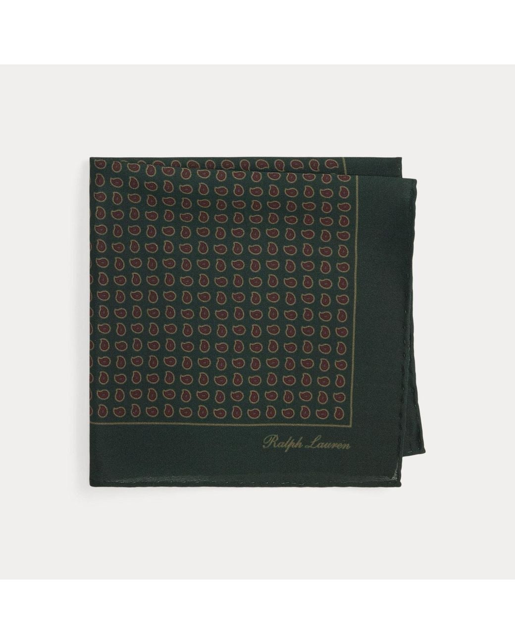 Ralph Lauren Green Pine-Print Silk Pocket Square for men