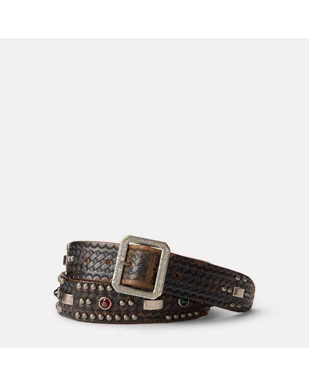 RRL Black Studded Leather Belt for men