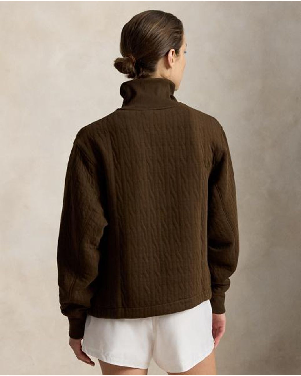 Ralph Lauren Brown Cable-Quilted Quarter-Zip