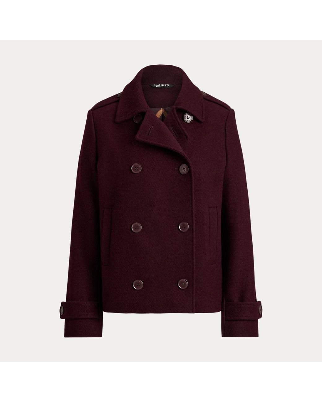 Ralph Lauren Purple Wool-Blend Double-Breasted Cropped Coat