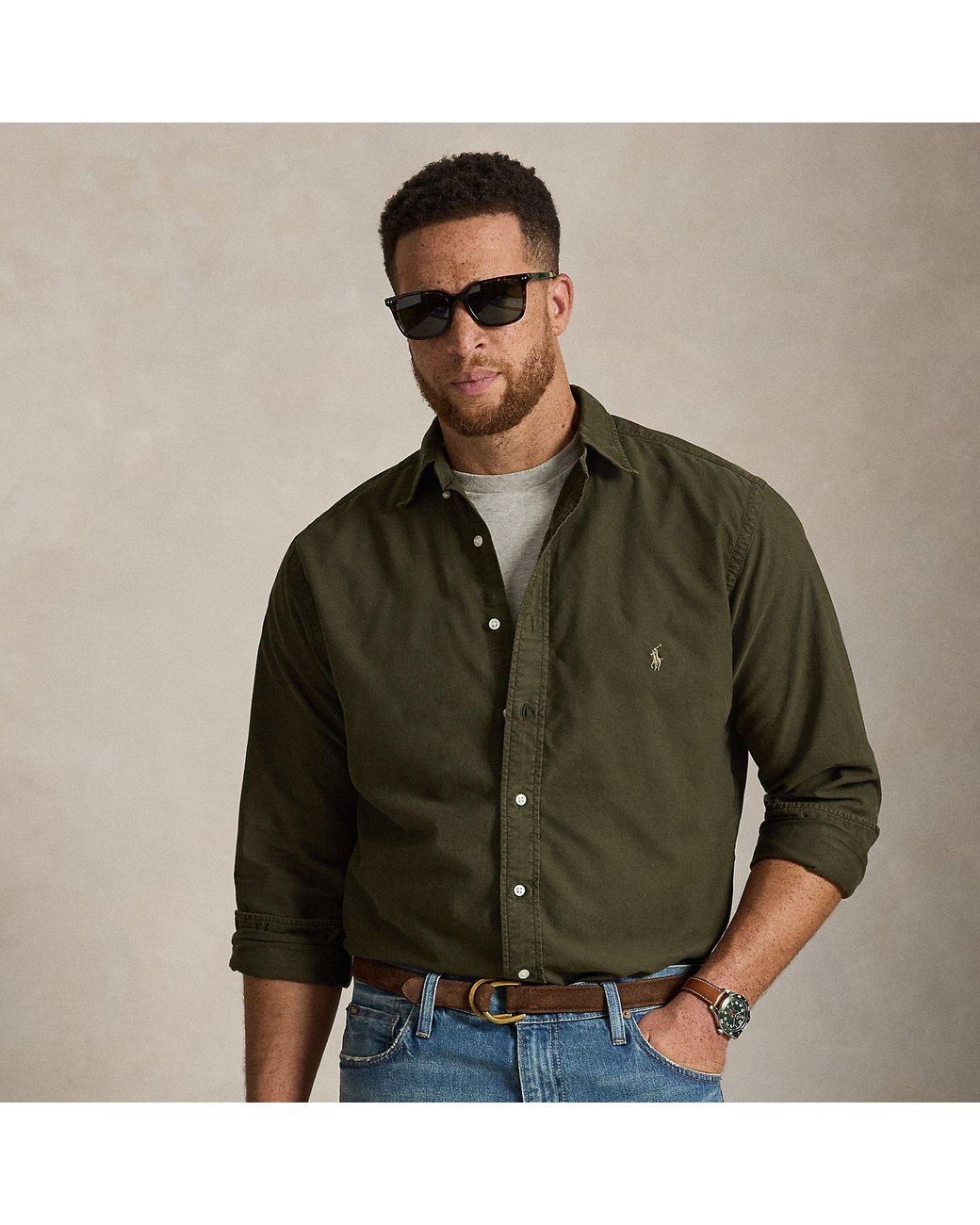 Ralph Lauren Green Garment-Dyed Oxford Shirt for men