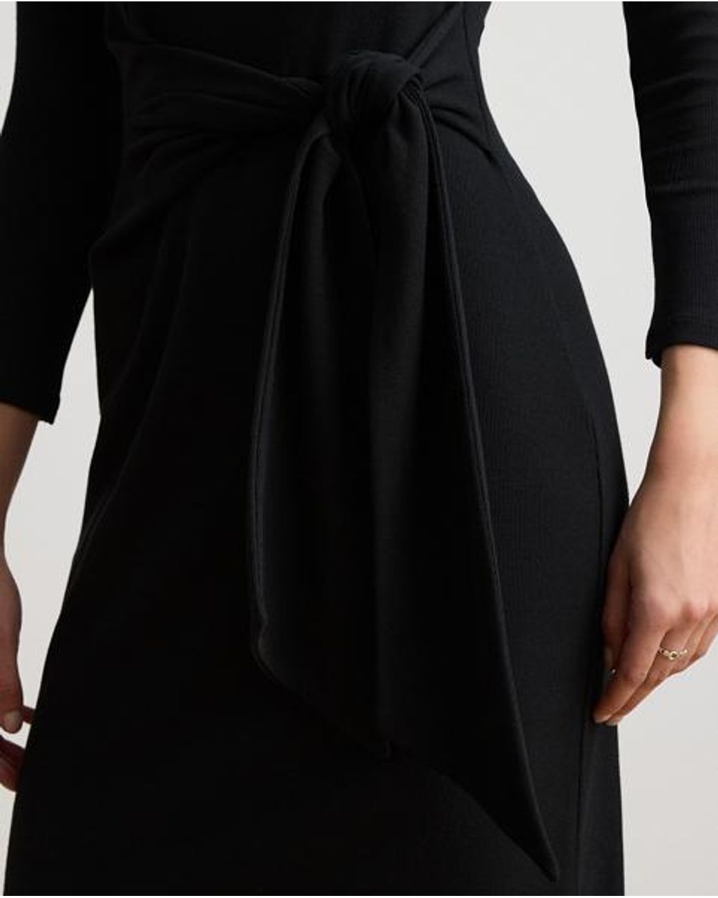Ralph Lauren Black Tie-Front Cotton-Blend Crewneck Dress