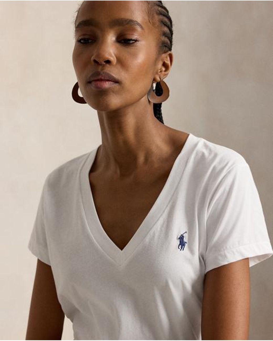 Polo Ralph Lauren White Logo-Embroidered V-Neck Cotton-Jersey T-Shirt