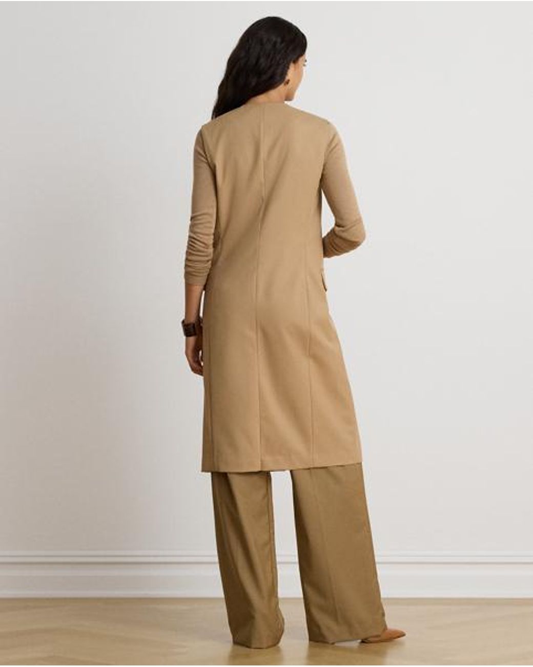 Ralph Lauren Brown Wool-Blend Twill Longline Vest