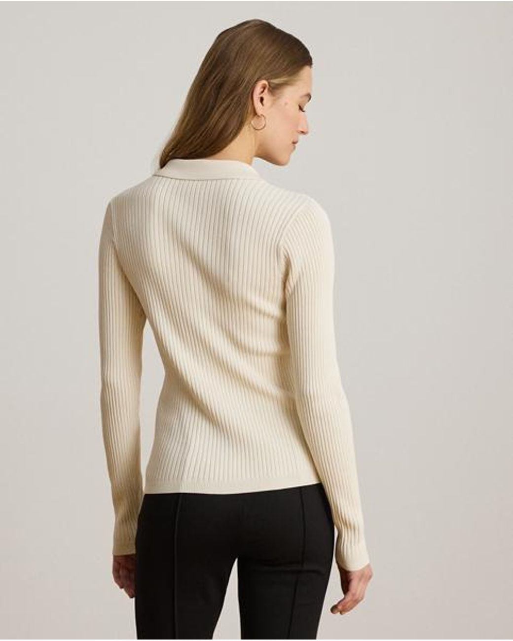 Ralph Lauren Natural Rib-Knit Long-Sleeve Polo Jumper