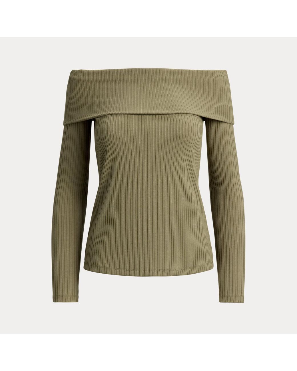 Ralph Lauren Green Rib-Knit Off-The-Shoulder Top