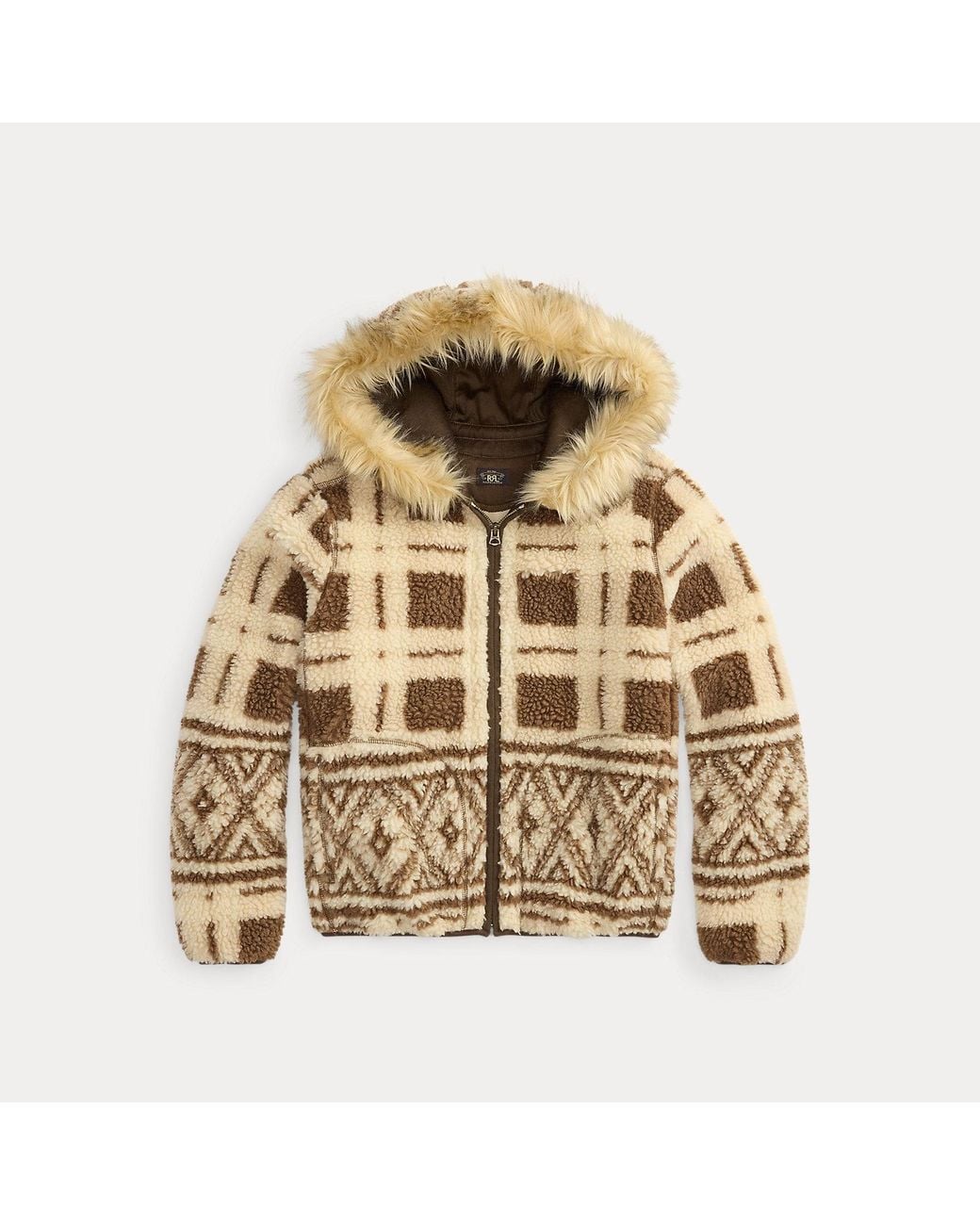 RRL Gray Faux-Fur-Trim Fleece Jacket