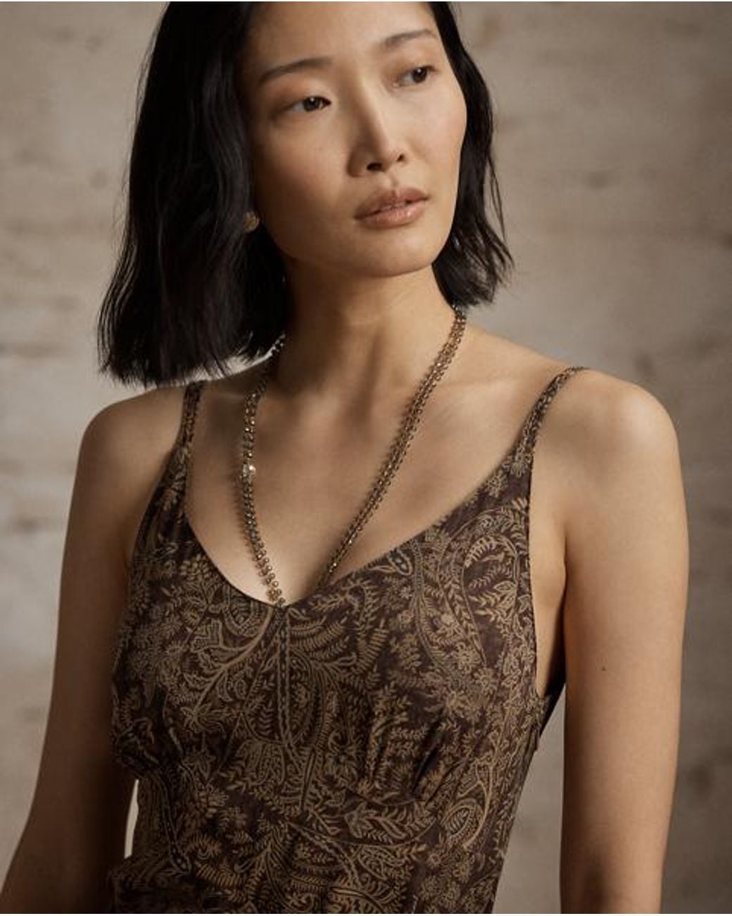 RRL Brown Paisley Silk Georgette Dress