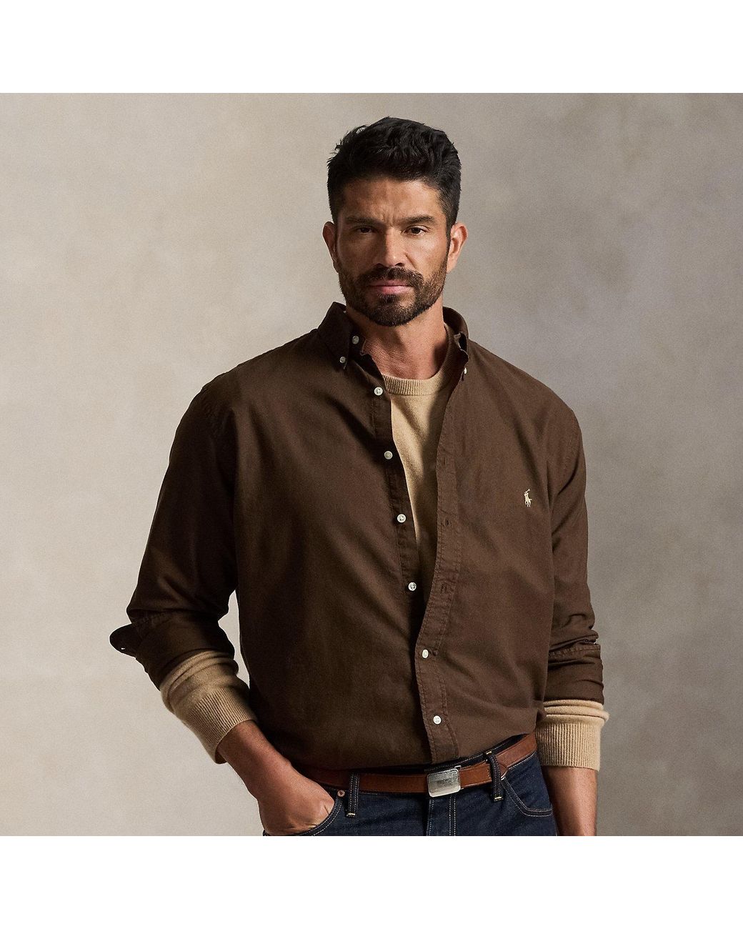 Ralph Lauren Brown Garment-Dyed Oxford Shirt for men