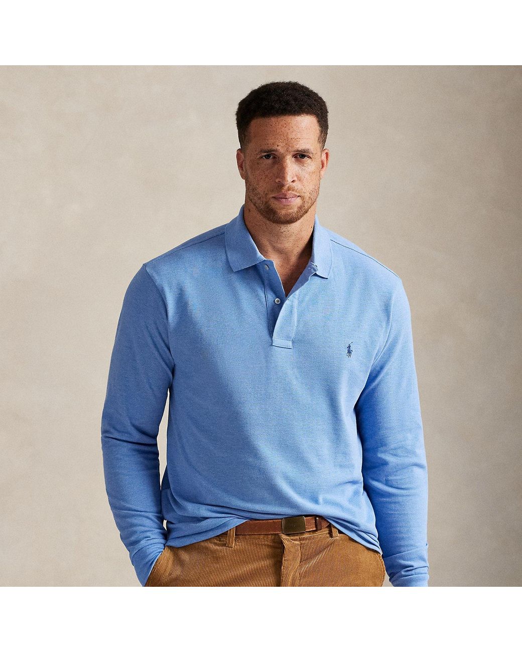 Polo Ralph Lauren Mesh Long-Sleeve Polo Shirt in Blue for Men | Lyst UK