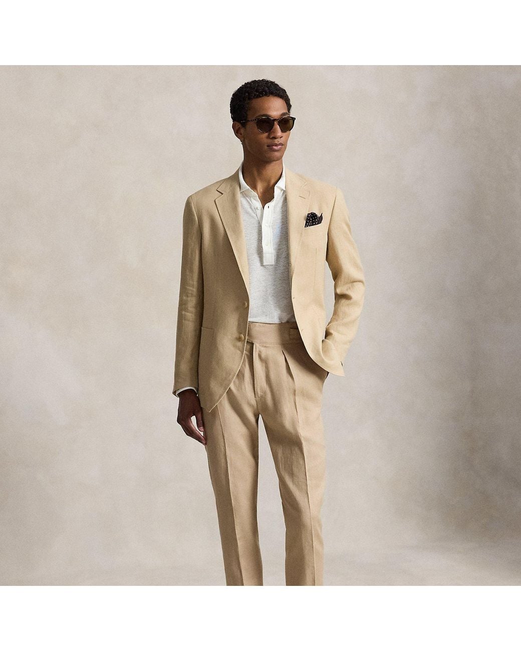 Ralph Lauren Natural Pleated Linen Suit Trouser for men