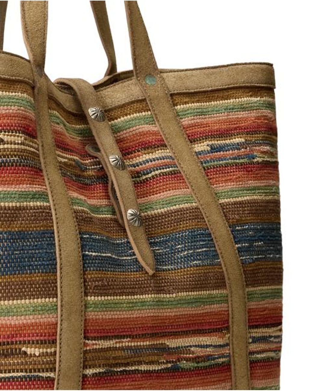 RRL Brown Suede-Trim Handwoven Jacquard Tote for men