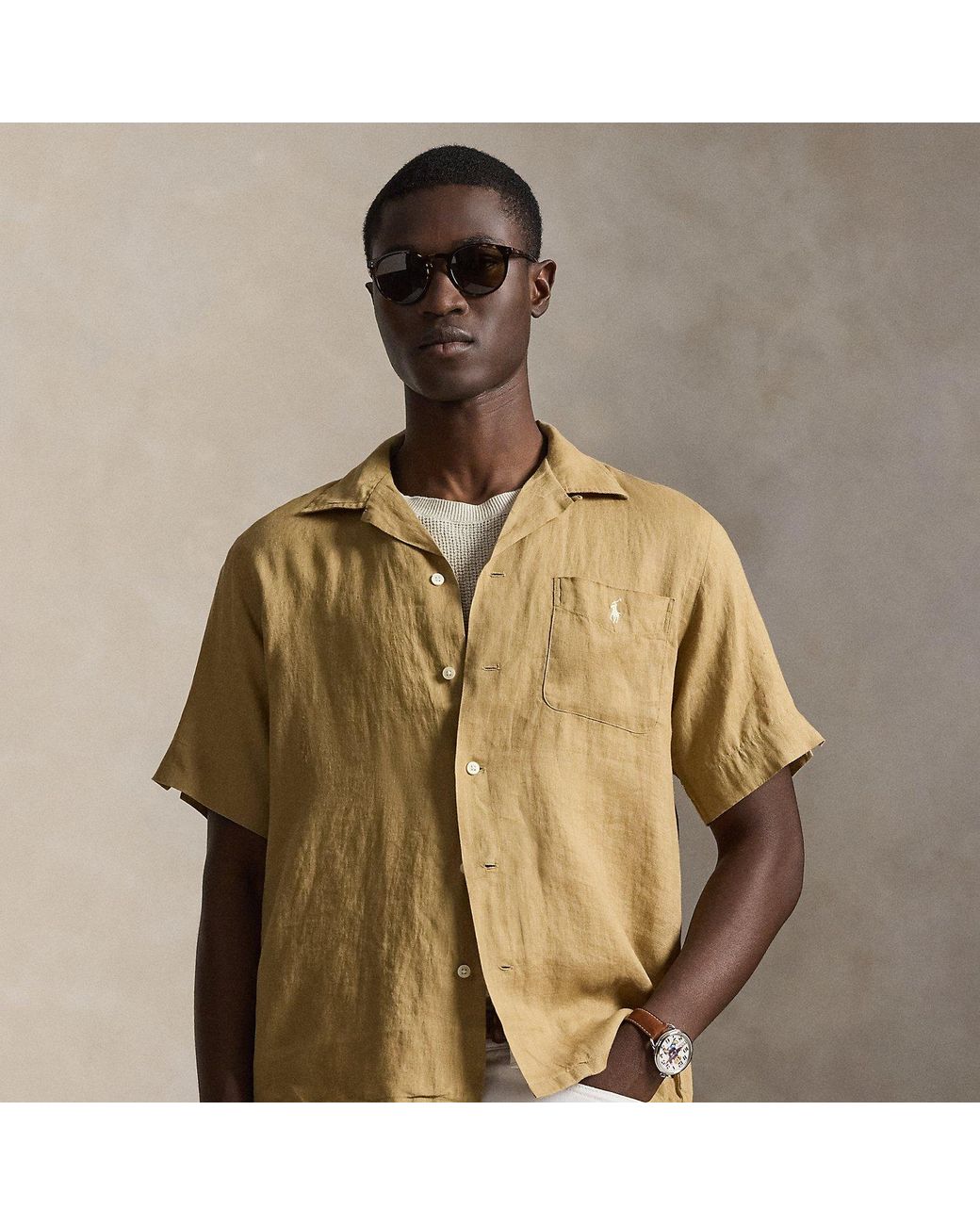 Polo Ralph Lauren Classic Fit Linen Camp Shirt in Green for Men | Lyst