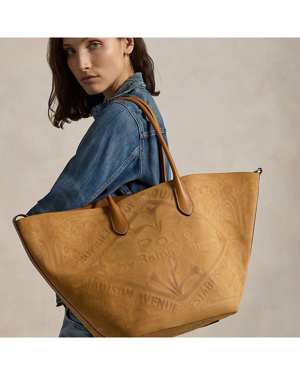 【Polo Ralph Lauren】Women's Leather-Trim Canvas Large Tote Polo Ralph Lauren Extra-Large Bellport Canvas Tote Bag