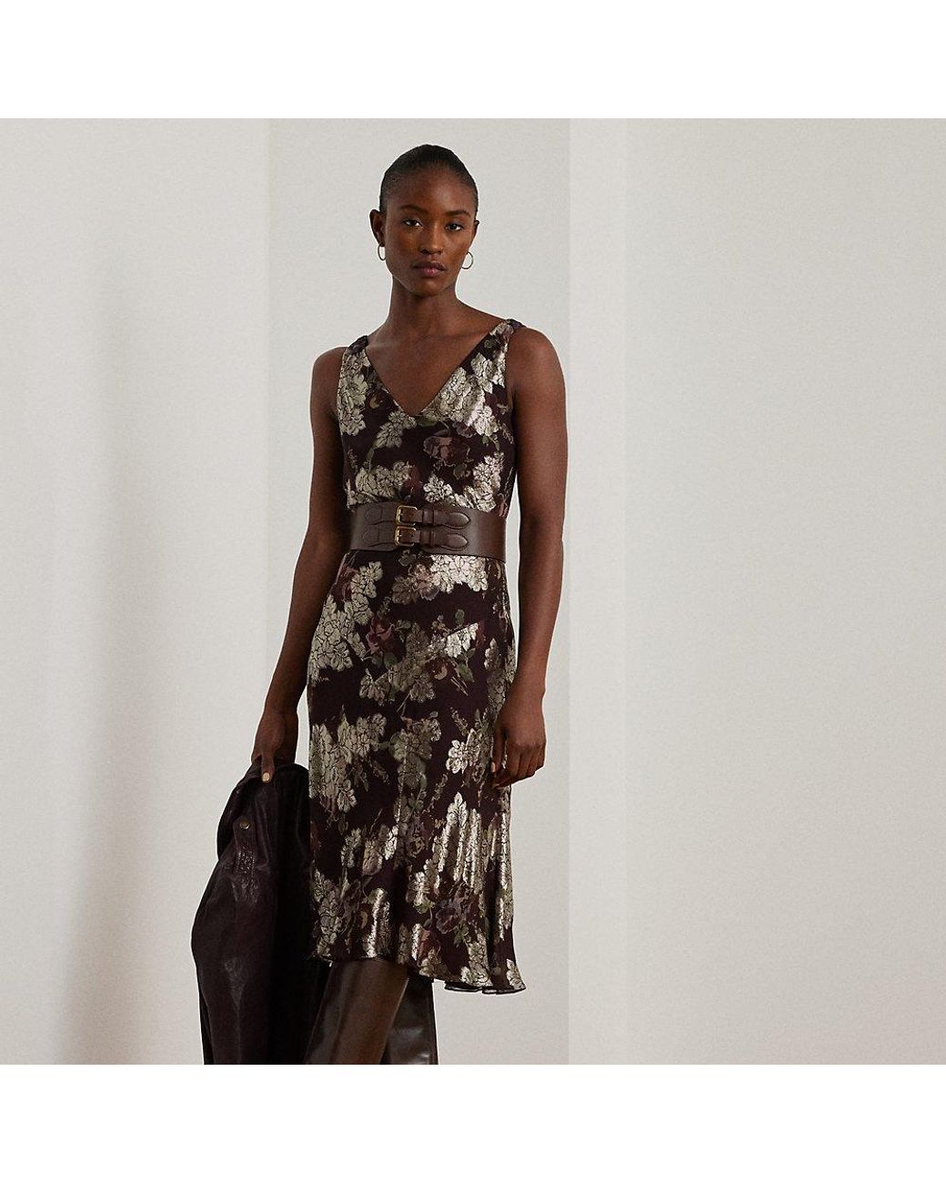 Lauren ralph lauren metallic jacquard gown hotsell